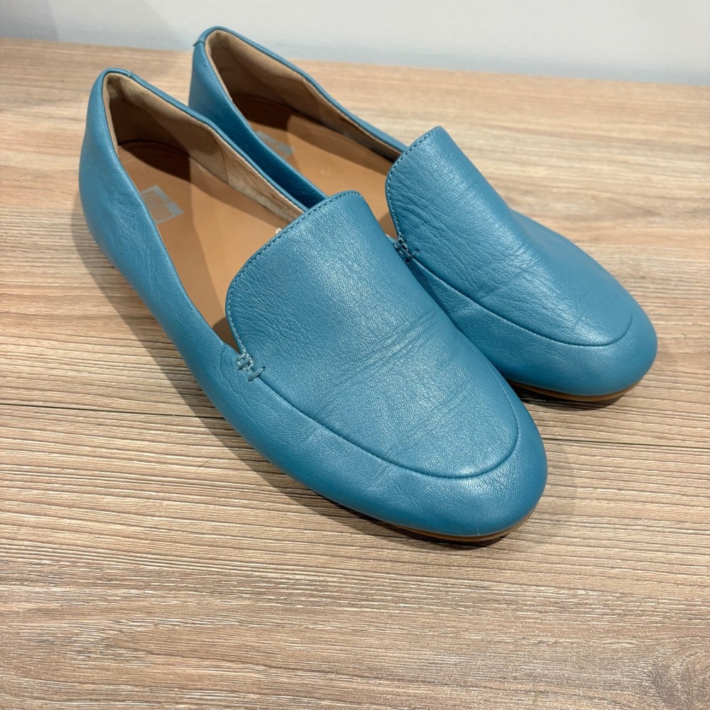 FitFlop Allegro Leather Ballet Flats Women Blue Size 7.5 Dynamicush Y49-730